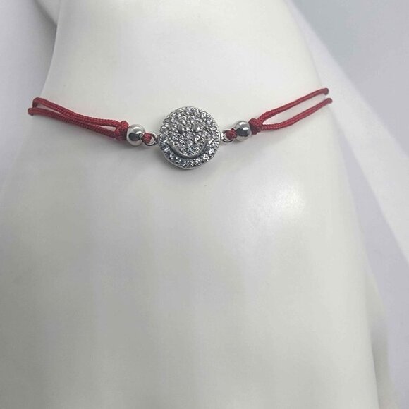 Sterling SIlver 925 Happy Smile Design with red String Bracelet - Picture 2 of 3